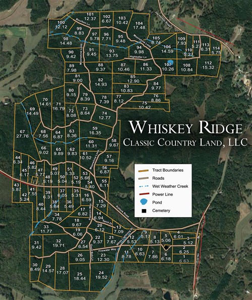 Tract layout map for Whiskey Ridge Tract 96 in Henderson County, Tennessee